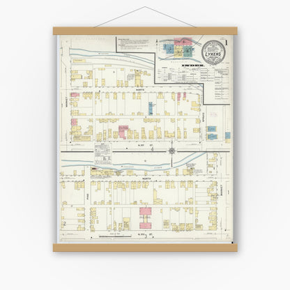 Old map wall art mockup — magnetic wood frame on white wall — Sanborn Fire Insurance Map from Lykens, Dauphin County, Pennsylvania (1911) - Complete Map Set