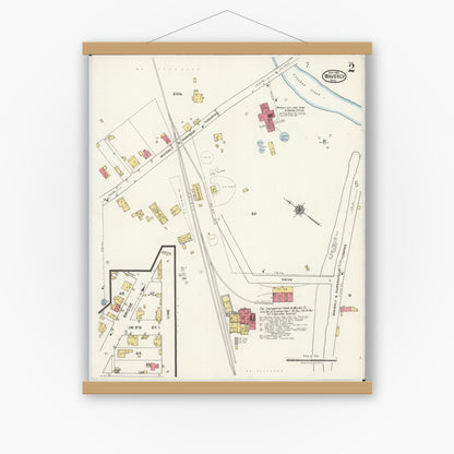 Old map wall art mockup — magnetic wood frame on white wall — Sanborn Fire Insurance Map from Waverly, Pike County, Ohio (1921), Sheet #0002