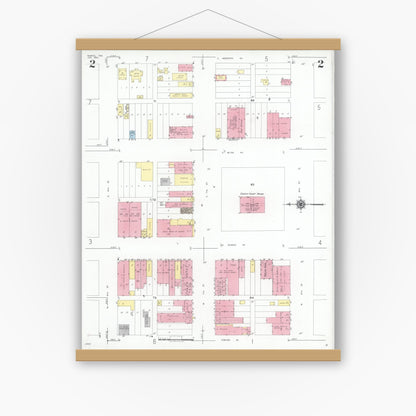 Old map wall art mockup — magnetic wood frame on white wall — Sanborn Fire Insurance Map from Dumas, Moore County, Texas (1950), Sheet #0002