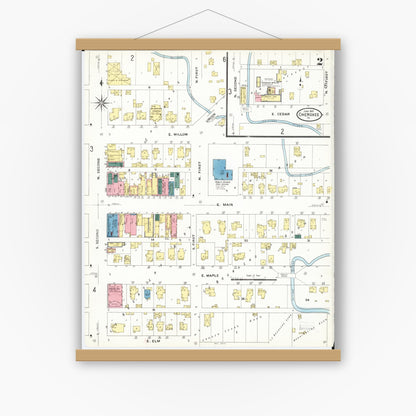Old map wall art mockup — magnetic wood frame on white wall — Sanborn Fire Insurance Map from Cherokee, Cherokee County, Iowa (1909), Sheet #0002