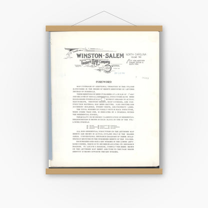 Old map wall art mockup — magnetic wood frame on white wall — Sanborn Fire Insurance Map from Winston-salem, Forsyth County, North Carolina (1958), Sheet #0001