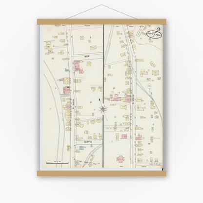 Old map wall art mockup — magnetic wood frame on white wall — Sanborn Fire Insurance Map from Pittston, Luzerne County, Pennsylvania (1891), Sheet #0009