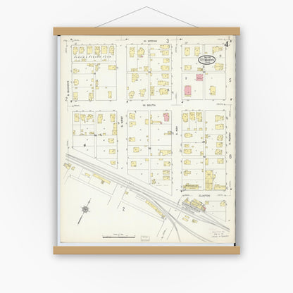Old map wall art mockup — magnetic wood frame on white wall — Sanborn Fire Insurance Map from Saint Marys, Auglaize County, Ohio (1914), Sheet #0004