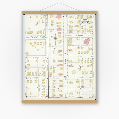 Old map wall art mockup — magnetic wood frame on white wall — Sanborn Fire Insurance Map from Alliance, Stark County, Ohio (1911), Sheet #0013