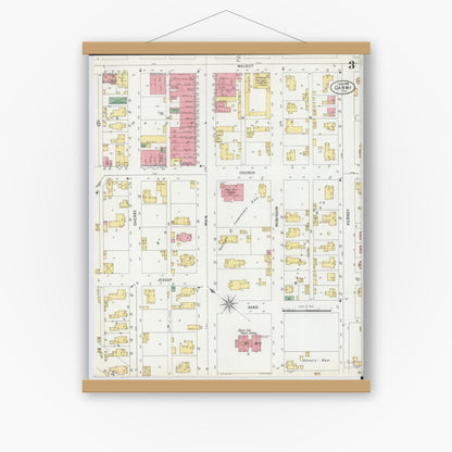 Old map wall art mockup — magnetic wood frame on white wall — Sanborn Fire Insurance Map from Carmi, White County, Illinois (1899), Sheet #0003