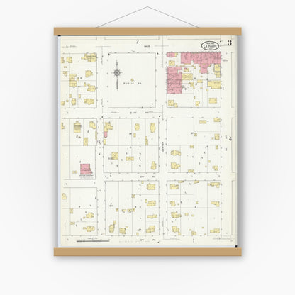 Old map wall art mockup — magnetic wood frame on white wall — Sanborn Fire Insurance Map from La Harpe, Hancock County, Illinois (1912), Sheet #0003