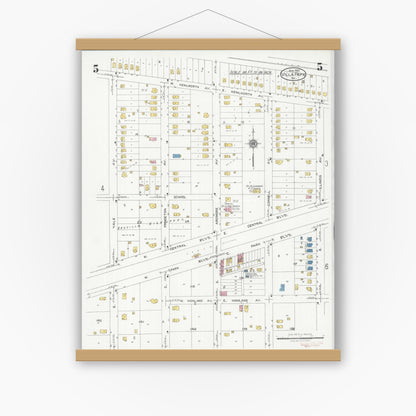 Old map wall art mockup — magnetic wood frame on white wall — Sanborn Fire Insurance Map from Villa Park, Du Page County, Illinois (1925), Sheet #0005