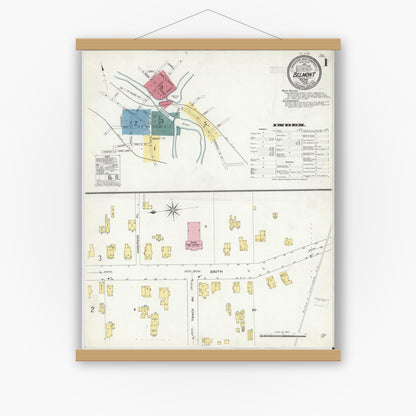 Old map wall art mockup — magnetic wood frame on white wall — Sanborn Fire Insurance Map from Belmont, Allegany County, New York (1909) - Complete Map Set