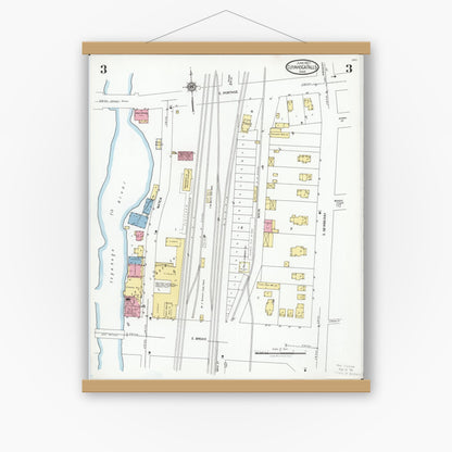 Old map wall art mockup — magnetic wood frame on white wall — Sanborn Fire Insurance Map from Cuyahoga Falls, Summit County, Ohio (1927), Sheet #0003