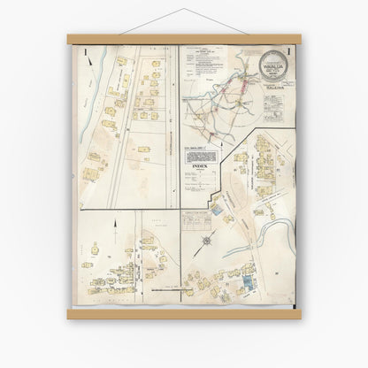 Old map wall art mockup — magnetic wood frame on white wall — Sanborn Fire Insurance Map from Waialua, Honolulu County, Hawaii (1957) - Complete Map Set