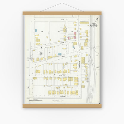 Old map wall art mockup — magnetic wood frame on white wall — Sanborn Fire Insurance Map from Tamaqua, Schuylkill County, Pennsylvania (1902), Sheet #0006