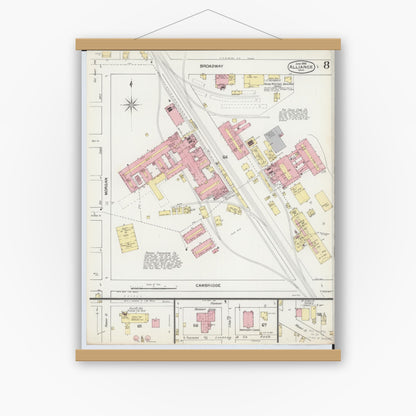 Old map wall art mockup — magnetic wood frame on white wall — Sanborn Fire Insurance Map from Alliance, Stark County, Ohio (1892), Sheet #0008