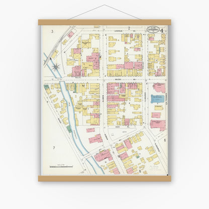 Old map wall art mockup — magnetic wood frame on white wall — Sanborn Fire Insurance Map from Carbondale, Lackawanna County, Pennsylvania (1903), Sheet #0004