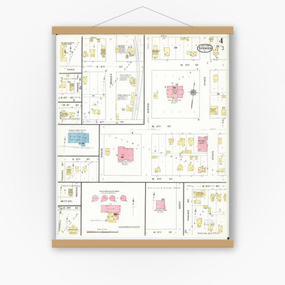 Old map wall art mockup — magnetic wood frame on white wall — Sanborn Fire Insurance Map from Spencer, Clay County, Iowa (1909), Sheet #0004