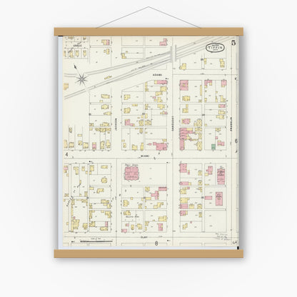 Old map wall art mockup — magnetic wood frame on white wall — Sanborn Fire Insurance Map from Tiffin, Seneca County, Ohio (1896), Sheet #0005