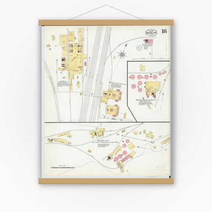 Old map wall art mockup — magnetic wood frame on white wall — Sanborn Fire Insurance Map from Massillon, Stark County, Ohio (1901), Sheet #0018