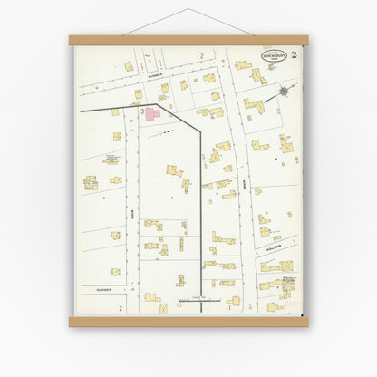 Old map wall art mockup — magnetic wood frame on white wall — Sanborn Fire Insurance Map from Shrewsbury, Worcester County, Massachusetts (1910), Sheet #0002