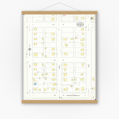 Old map wall art mockup — magnetic wood frame on white wall — Sanborn Fire Insurance Map from Grinnell, Poweshiek County, Iowa (1911), Sheet #0003