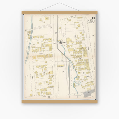 Old map wall art mockup — magnetic wood frame on white wall — Sanborn Fire Insurance Map from Hilo, Hawaii County, Hawaii (1914), Sheet #0014