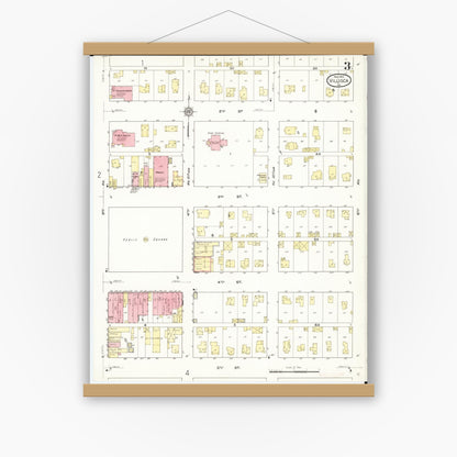 Old map wall art mockup — magnetic wood frame on white wall — Sanborn Fire Insurance Map from Villisca, Montgomery County, Iowa (1912), Sheet #0003