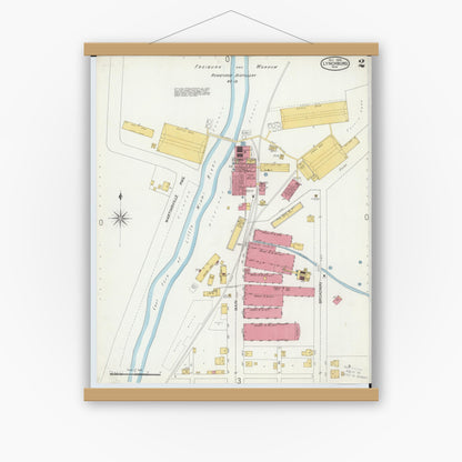 Old map wall art mockup — magnetic wood frame on white wall — Sanborn Fire Insurance Map from Lynchburg, Highland County, Ohio (1900), Sheet #0002