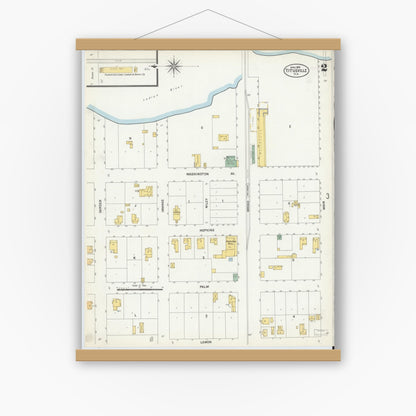 Old map wall art mockup — magnetic wood frame on white wall — Sanborn Fire Insurance Map from Titusville, Brevard County, Florida (1903), Sheet #0002