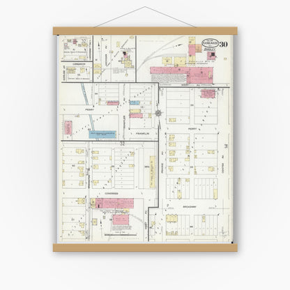 Old map wall art mockup — magnetic wood frame on white wall — Sanborn Fire Insurance Map from Kankakee, Kankakee County, Illinois (1914), Sheet #0030