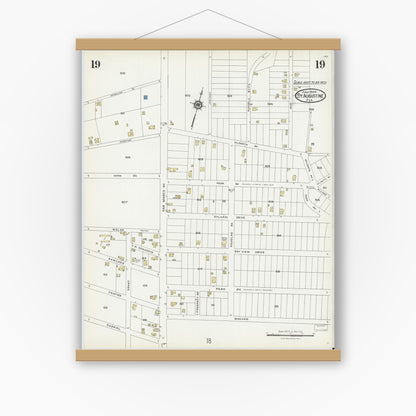 Old map wall art mockup — magnetic wood frame on white wall — Sanborn Fire Insurance Map from Saint Augustine, Saint John's County, Florida (1924), Sheet #0019