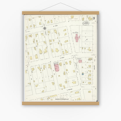 Old map wall art mockup — magnetic wood frame on white wall — Sanborn Fire Insurance Map from Onarga, Iroquois County, Illinois (1914), Sheet #0003