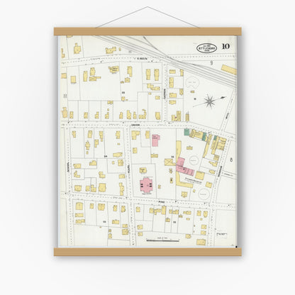Old map wall art mockup — magnetic wood frame on white wall — Sanborn Fire Insurance Map from Attleboro, Bristol County, Massachusetts (1905), Sheet #0010