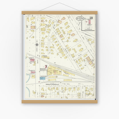Old map wall art mockup — magnetic wood frame on white wall — Sanborn Fire Insurance Map from Battle Creek, Calhoun County, Michigan (1913), Sheet #0028