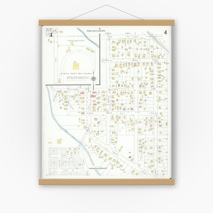 Old map wall art mockup — magnetic wood frame on white wall — Sanborn Fire Insurance Map from Yale, Saint Clair County, Michigan (1937), Sheet #0004