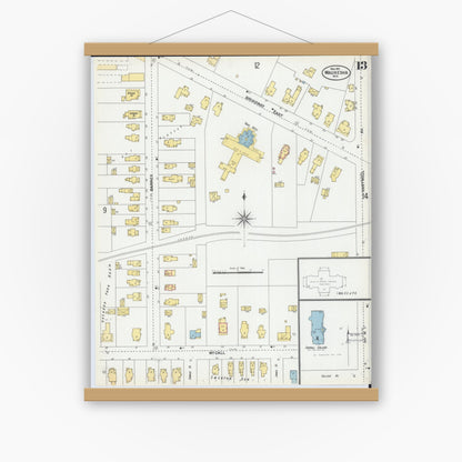 Old map wall art mockup — magnetic wood frame on white wall — Sanborn Fire Insurance Map from Waukesha, Waukesha County, Wisconsin (1901), Sheet #0013