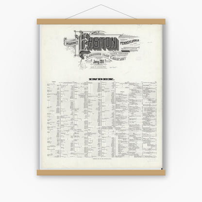Old map wall art mockup — magnetic wood frame on white wall — Sanborn Fire Insurance Map from Easton, Northampton County, Pennsylvania (1911), Sheet #0001