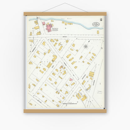Old map wall art mockup — magnetic wood frame on white wall — Sanborn Fire Insurance Map from Vassar, Tuscola County, Michigan (1900), Sheet #0002