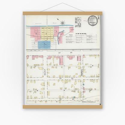 Old map wall art mockup — magnetic wood frame on white wall — Sanborn Fire Insurance Map from Newport, Perry County, Pennsylvania (1891), Sheet #0001
