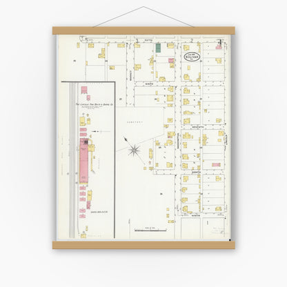 Old map wall art mockup — magnetic wood frame on white wall — Sanborn Fire Insurance Map from Bolivar, Westmoreland County, Pennsylvania (1909), Sheet #0004