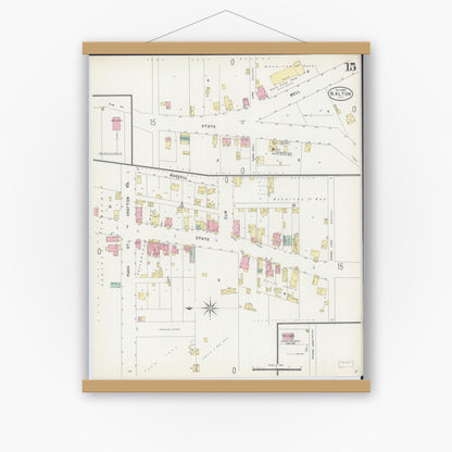 Old map wall art mockup — magnetic wood frame on white wall — Sanborn Fire Insurance Map from Alton, Madison County, Illinois (1897), Sheet #0015