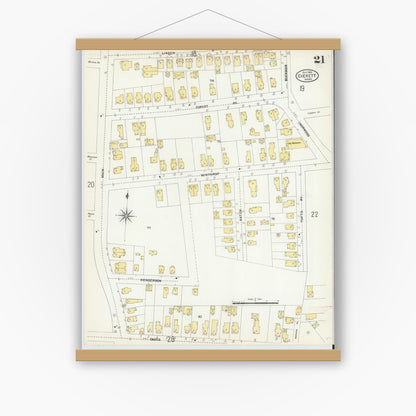 Old map wall art mockup — magnetic wood frame on white wall — Sanborn Fire Insurance Map from Everett, Middlesex County, Massachusetts (1903), Sheet #0021