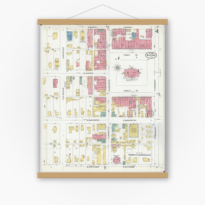 Old map wall art mockup — magnetic wood frame on white wall — Sanborn Fire Insurance Map from Macomb, Mcdonough County, Illinois (1906), Sheet #0004