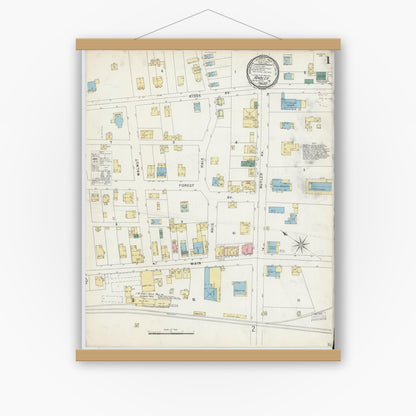 Old map wall art mockup — magnetic wood frame on white wall — Sanborn Fire Insurance Map from Ambler, Montgomery County, Pennsylvania (1896), Sheet #0001