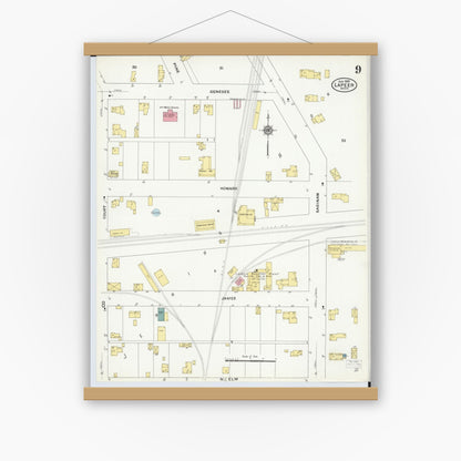 Old map wall art mockup — magnetic wood frame on white wall — Sanborn Fire Insurance Map from Lapeer, Lapeer County, Michigan (1909), Sheet #0009