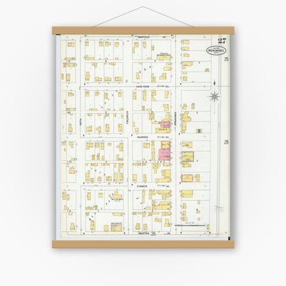 Old map wall art mockup — magnetic wood frame on white wall — Sanborn Fire Insurance Map from Menominee, Menominee County, Michigan (1901), Sheet #0027