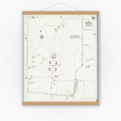 Old map wall art mockup — magnetic wood frame on white wall — Sanborn Fire Insurance Map from Glen Cove, Nassau County, New York (1908), Sheet #0019