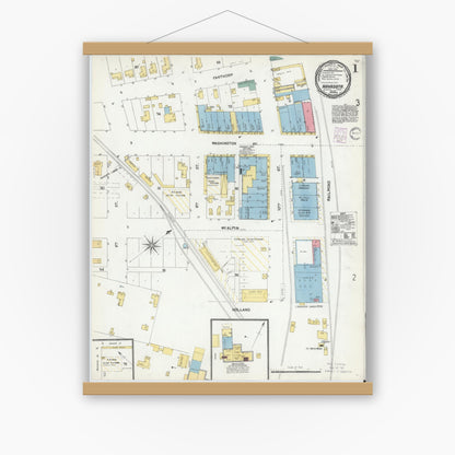 Old map wall art mockup — magnetic wood frame on white wall — Sanborn Fire Insurance Map from Navasota, Grimes County, Texas (1901) - Complete Map Set
