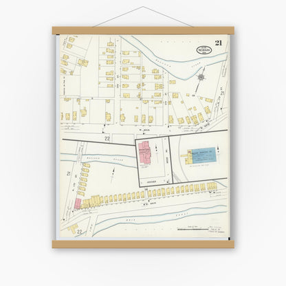 Old map wall art mockup — magnetic wood frame on white wall — Sanborn Fire Insurance Map from Newark, Licking County, Ohio (1912), Sheet #0021