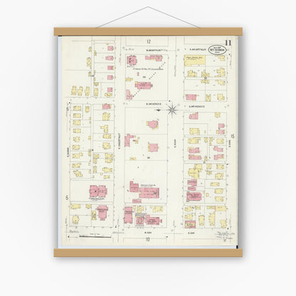 Old map wall art mockup — magnetic wood frame on white wall — Sanborn Fire Insurance Map from Mount Vernon, Knox County, Ohio (1907), Sheet #0011