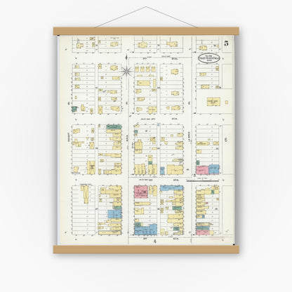 Old map wall art mockup — magnetic wood frame on white wall — Sanborn Fire Insurance Map from Thief River Falls, Pennington County, Minnesota (1906), Sheet #0005