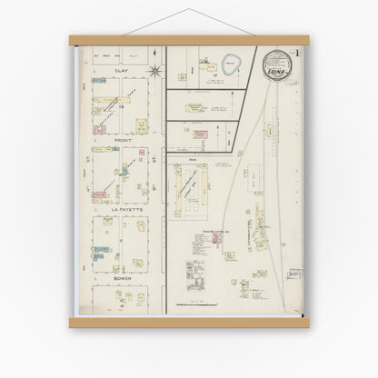 Old map wall art mockup — magnetic wood frame on white wall — Sanborn Fire Insurance Map from Edina, Knox County, Missouri (1886) - Complete Map Set