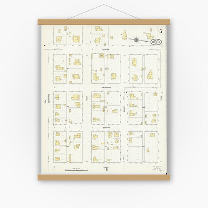 Old map wall art mockup — magnetic wood frame on white wall — Sanborn Fire Insurance Map from Mexia, Limestone County, Texas (1911), Sheet #0005